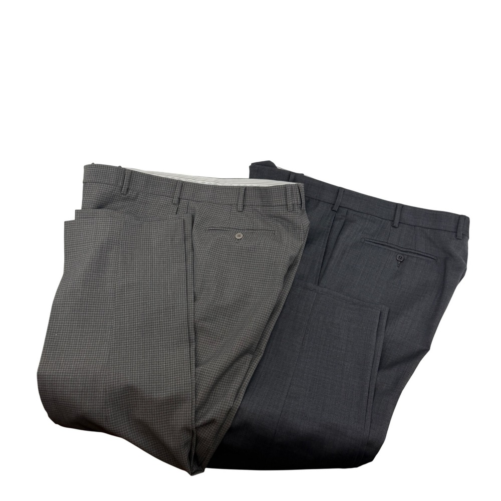 LOT OF 2 Zanella Devon Mens 35X32 Wool Dress Pants Bundle Gray Charcoal Italy